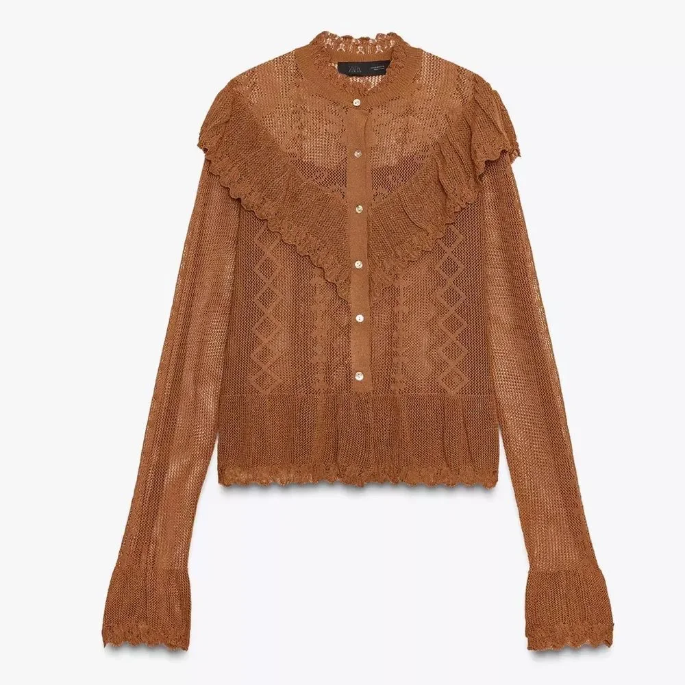 ZARA POINTELLE KNIT ROMANTIC JACKET - Picture 6 of 9